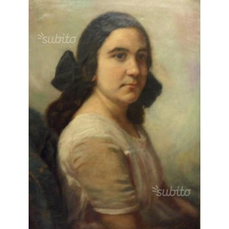 Dipinto ad olio ritratto nobildonna 1921 firmato